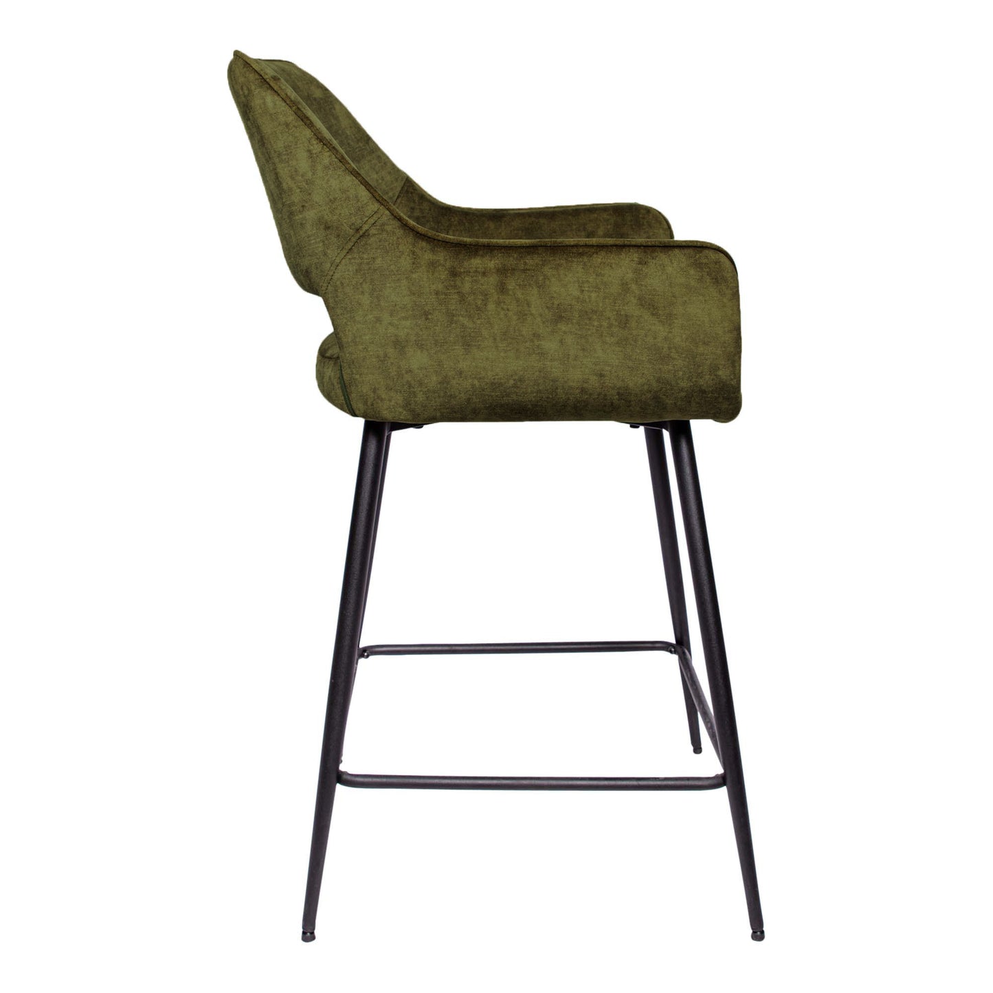 Fal LOW Velvet Green Bar Stool Black Metal Leg KD (set of 2)