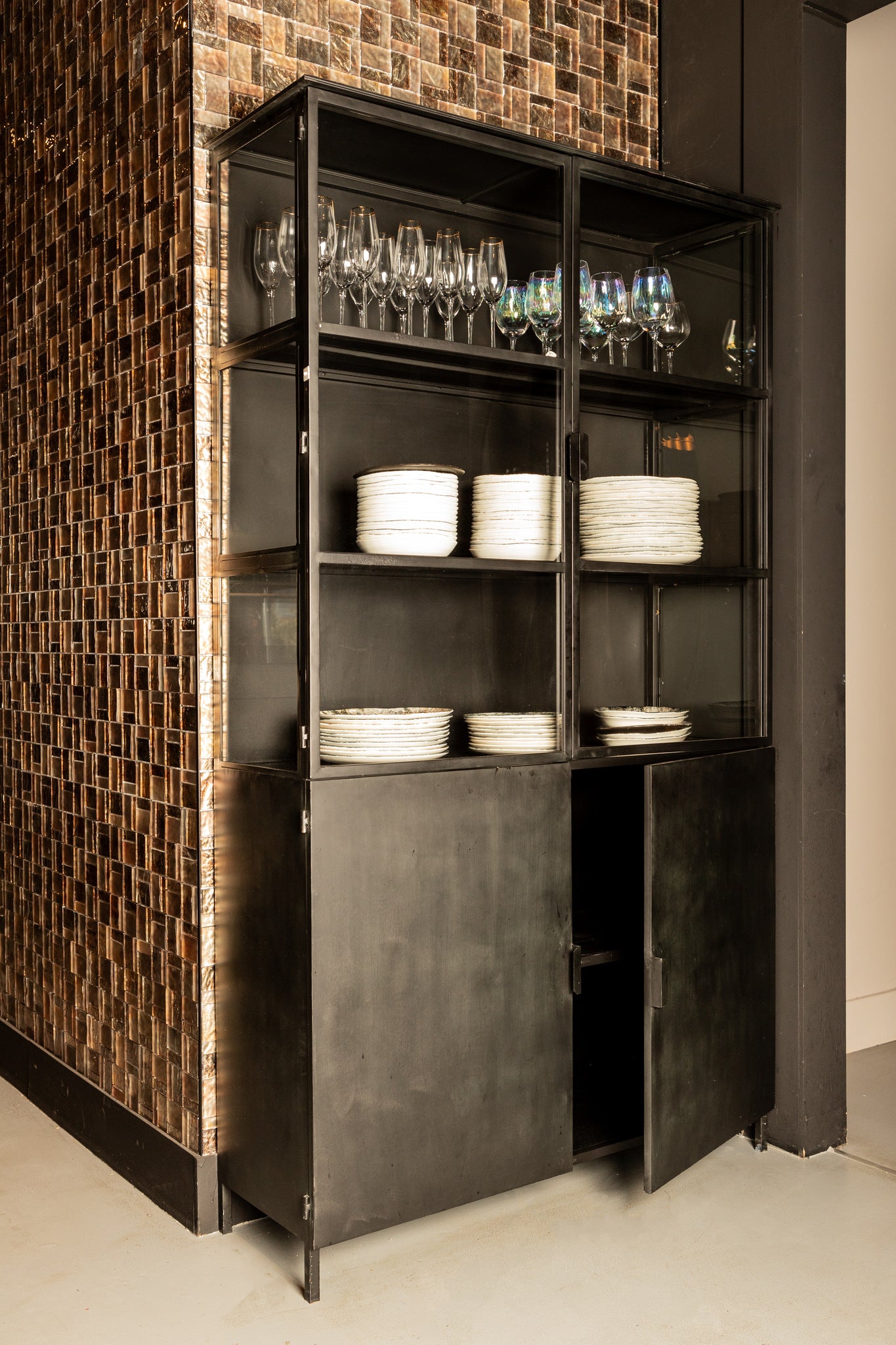 Elina Glass Cabinet Black Iron Frame 2 Doors