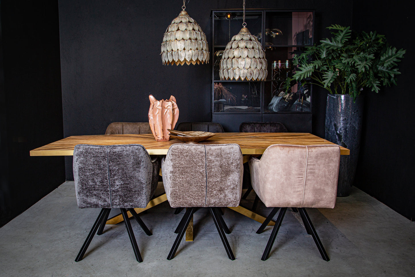 Elina Glass Cabinet Black Iron Frame 2 Doors