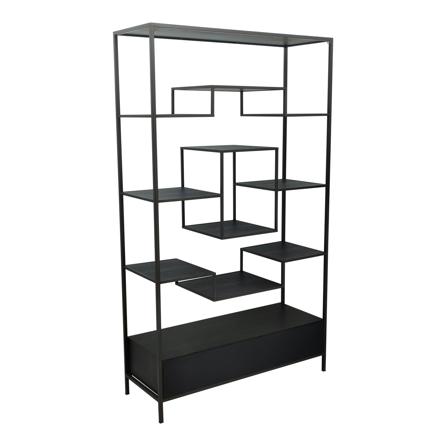 Lixly Black Wood Iron Frame Open Cabinet