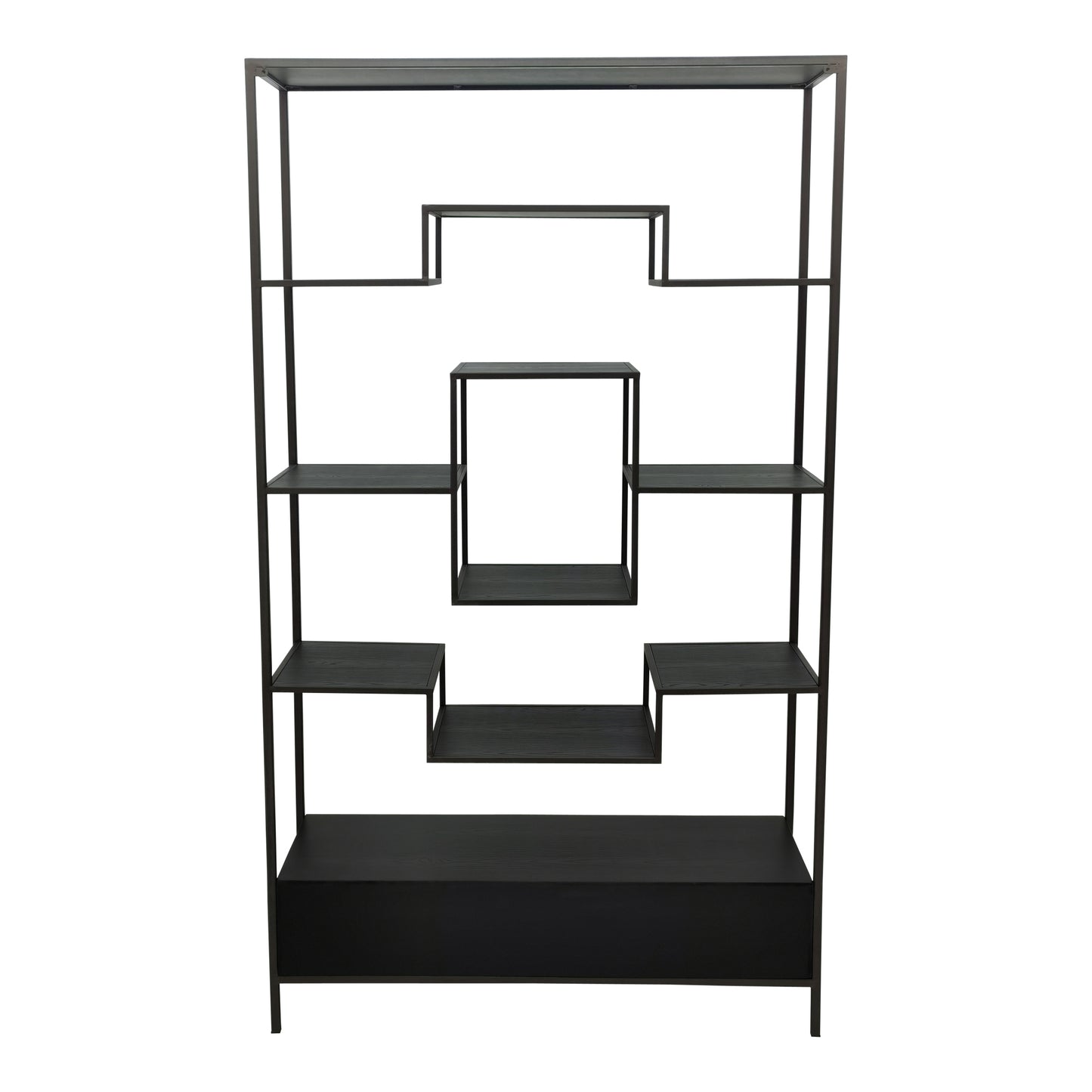 Lixly Black Wood Iron Frame Open Cabinet