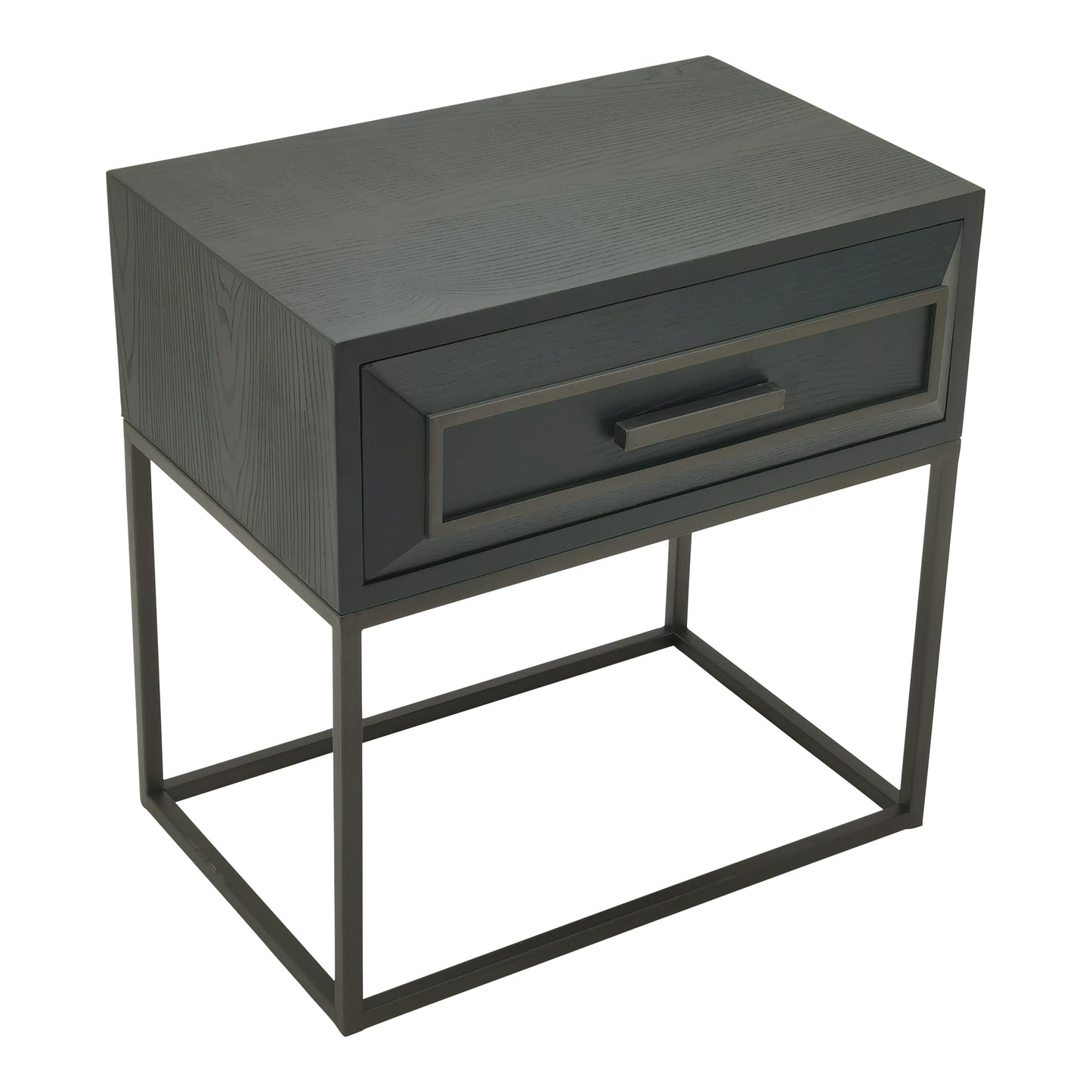 Lixly Black Wood Iron Frame Bedside Cabinet