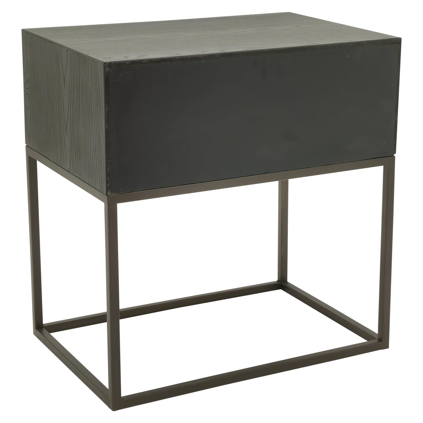 Lixly Black Wood Iron Frame Bedside Cabinet