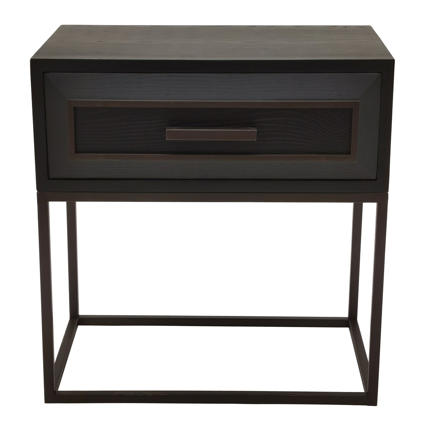 Lixly Black Wood Iron Frame Bedside Cabinet