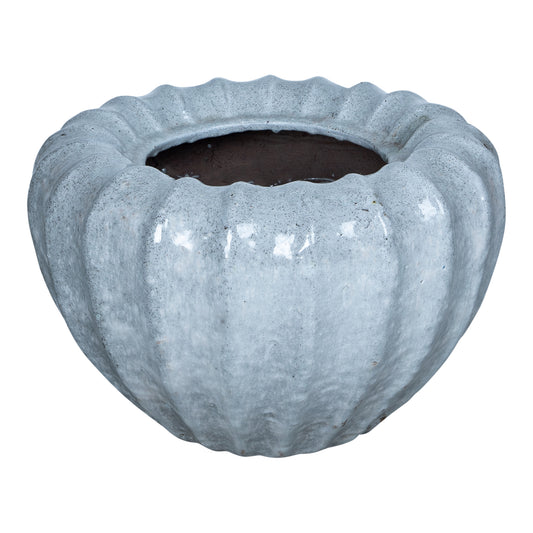 Jinah White Ceramic Pot Organic Ribbed Round L