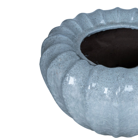 Jinah White Ceramic Pot Organic Ribbed Round L