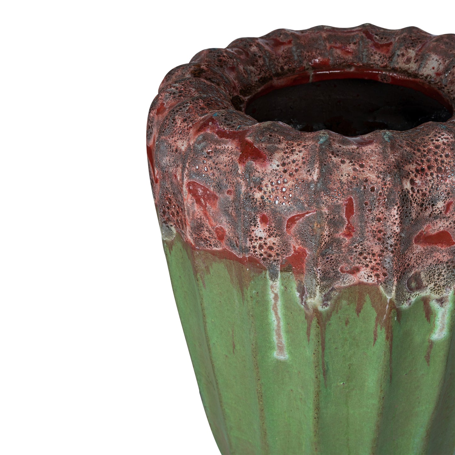 Linex Green Ceramic Pot Organic Ribbed Round S