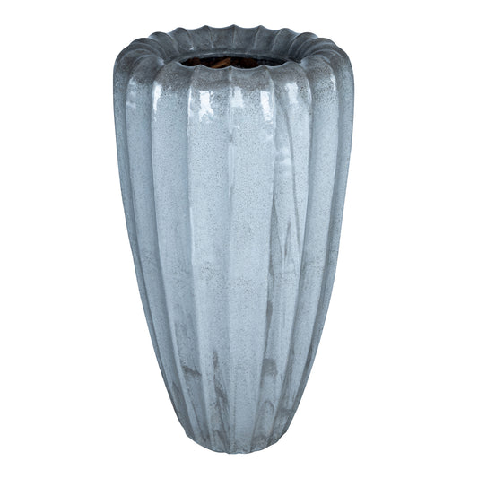 Linex White Ceramic Pot Organic Ribbed Round L