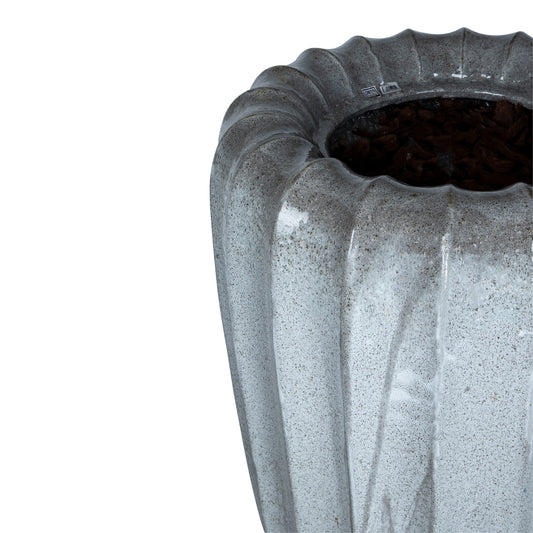 Linex White Ceramic Pot Organic Ribbed Round L