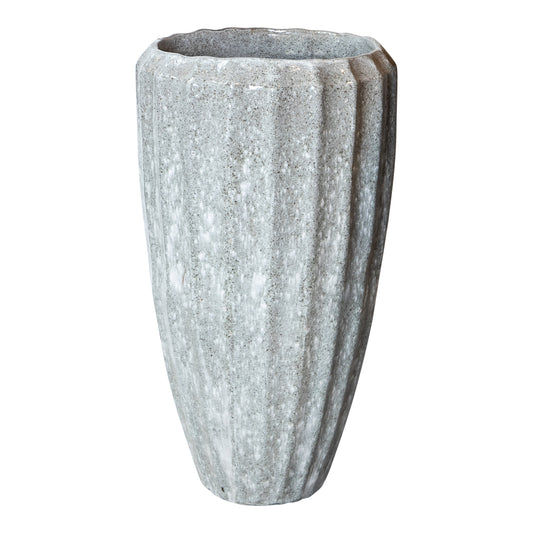 Olver White Ceramic Pot Ribbed Structure Round S