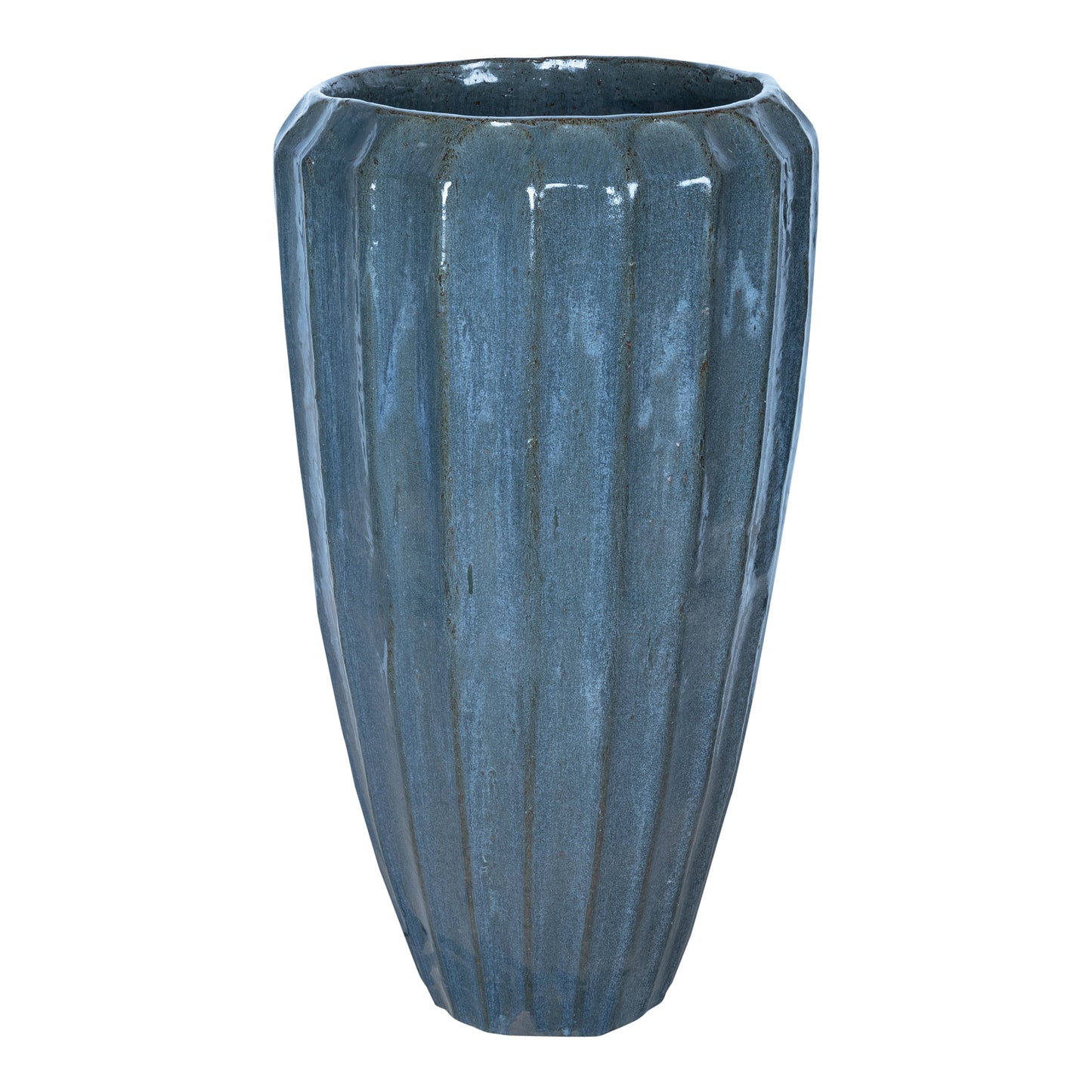 Olver Blue Ceramic Pot Ribbed Structure Round L
