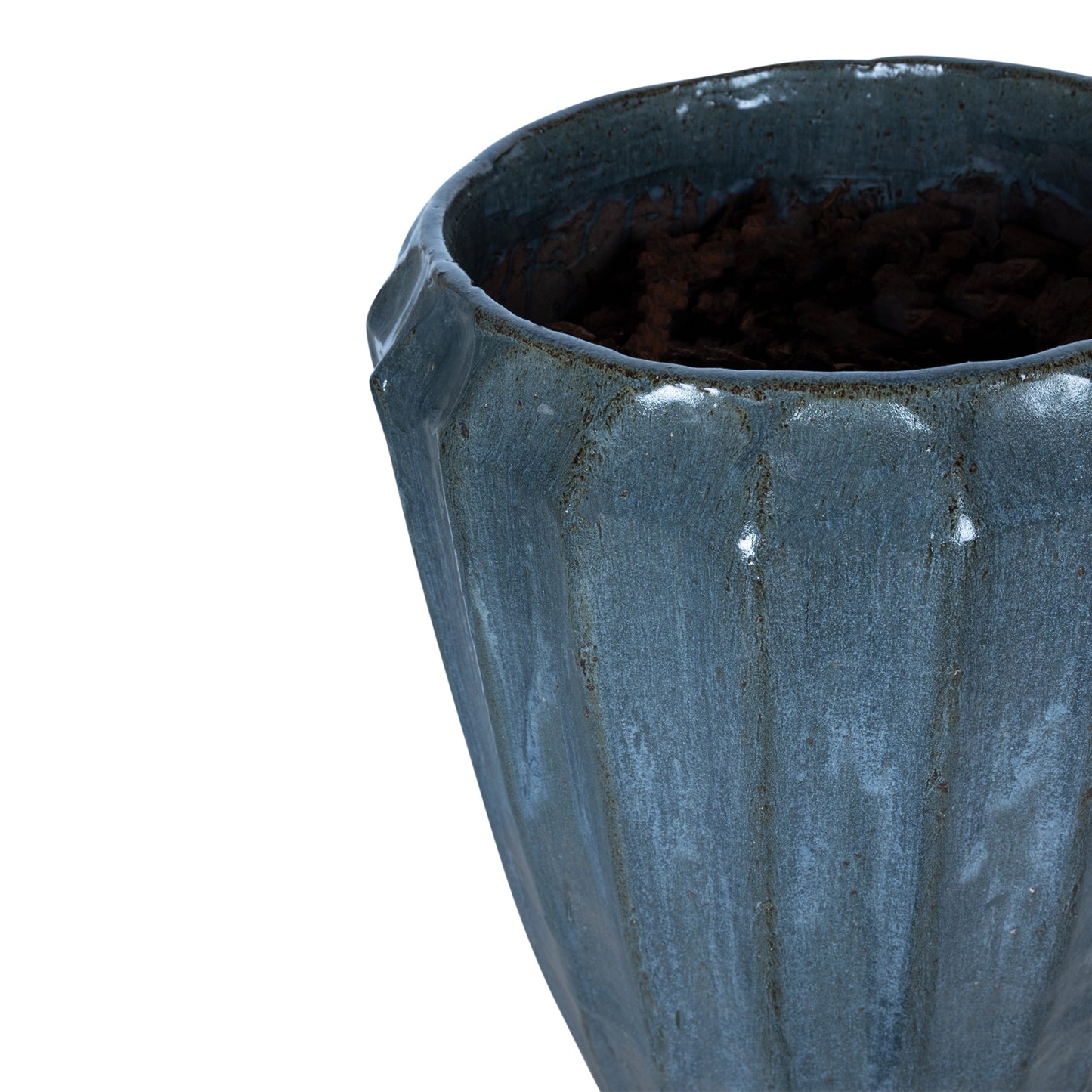 Olver Blue Ceramic Pot Ribbed Structure Round L