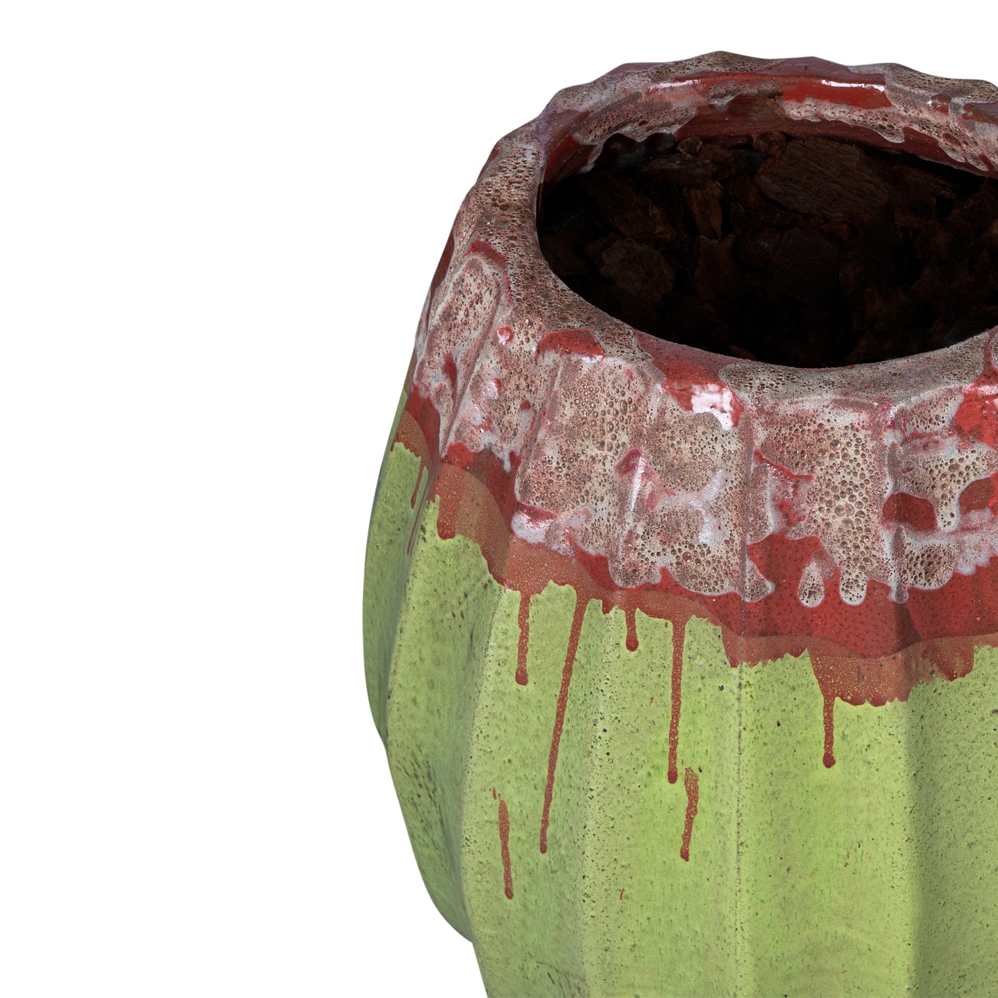 Lionne Green Ceramic Pot Ribbed Bulb Round S