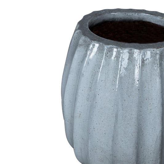 Lionne White Ceramic Pot Ribbed Bulb Round S