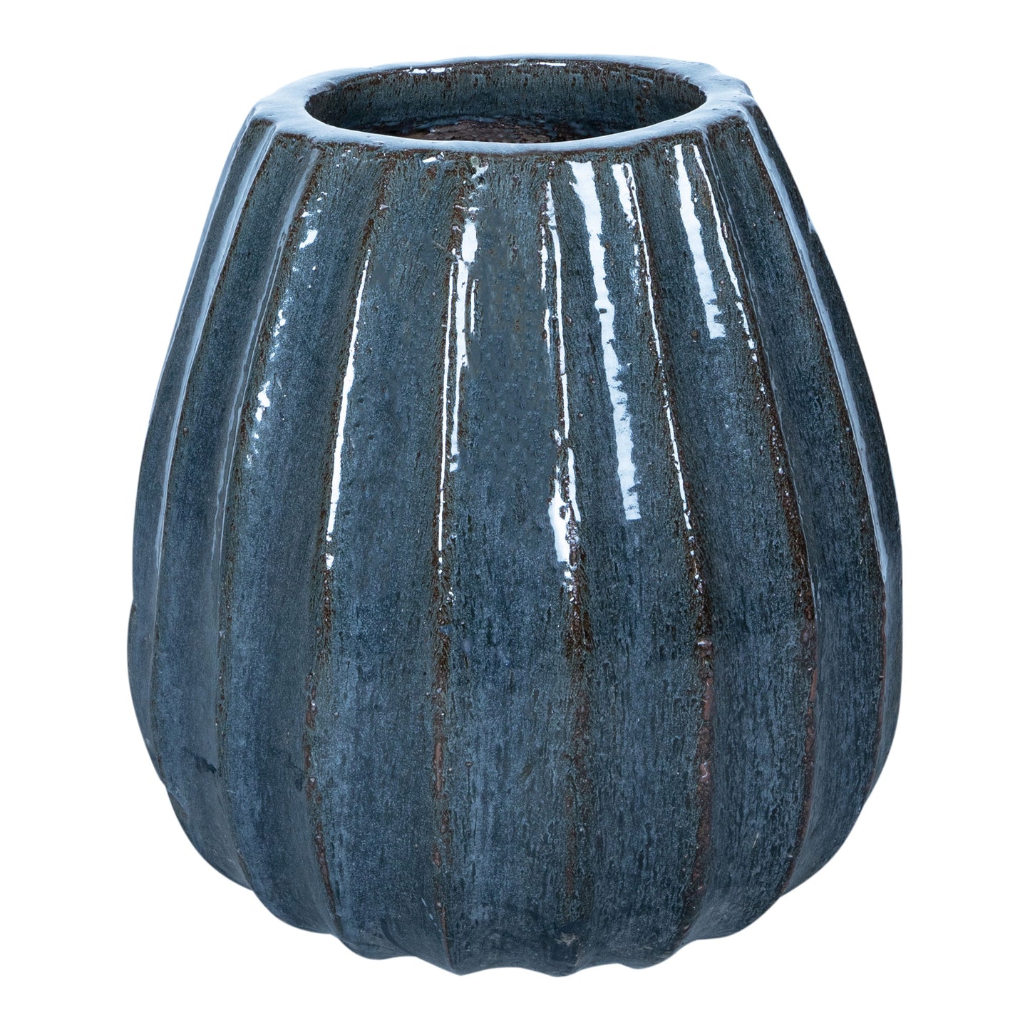 Lionne Blue Ceramic Pot Ribbed Bulb Round S
