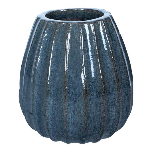 Lionne Blue Ceramic Pot Ribbed Bulb Round S