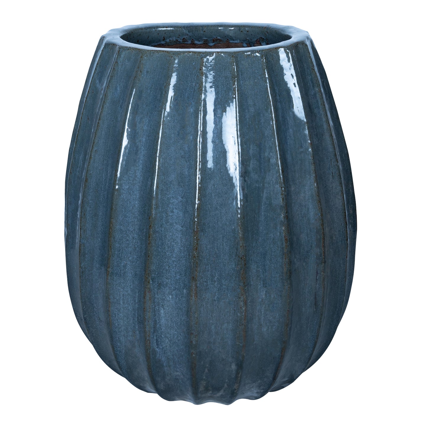 Lionne Blue Ceramic Pot Ribbed Bulb Round L