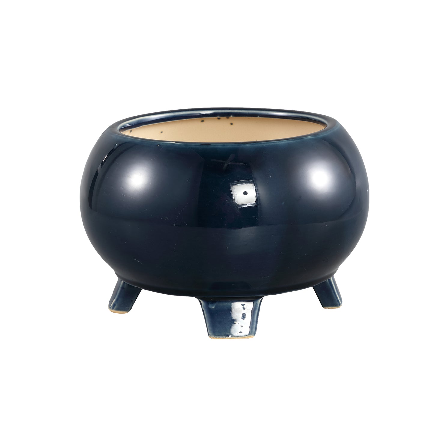 Moxxi Blue Ceramic Pot Bowl On Three Feet Round L