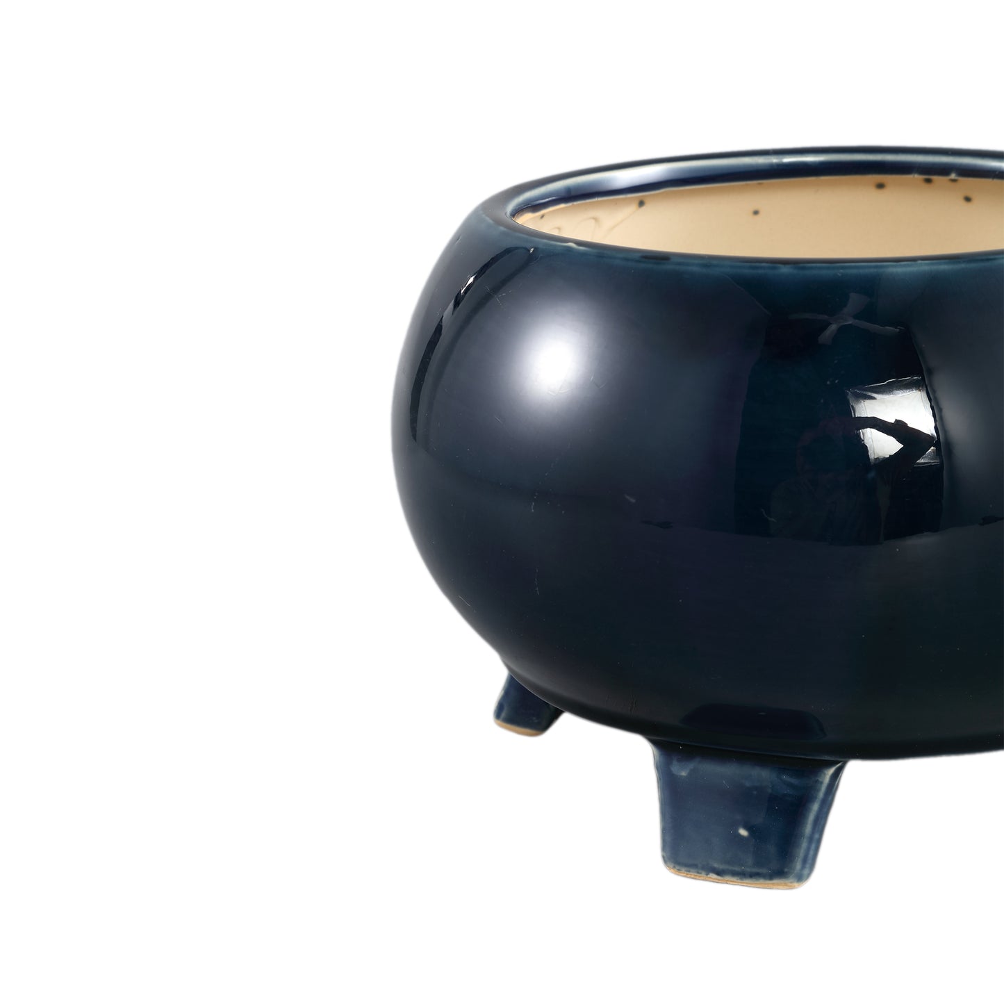 Moxxi Blue Ceramic Pot Bowl On Three Feet Round L