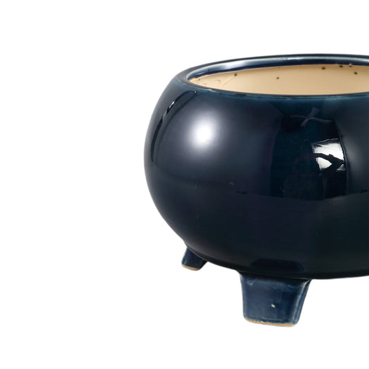 Moxxi Blue Ceramic Pot Bowl On Three Feet Round L