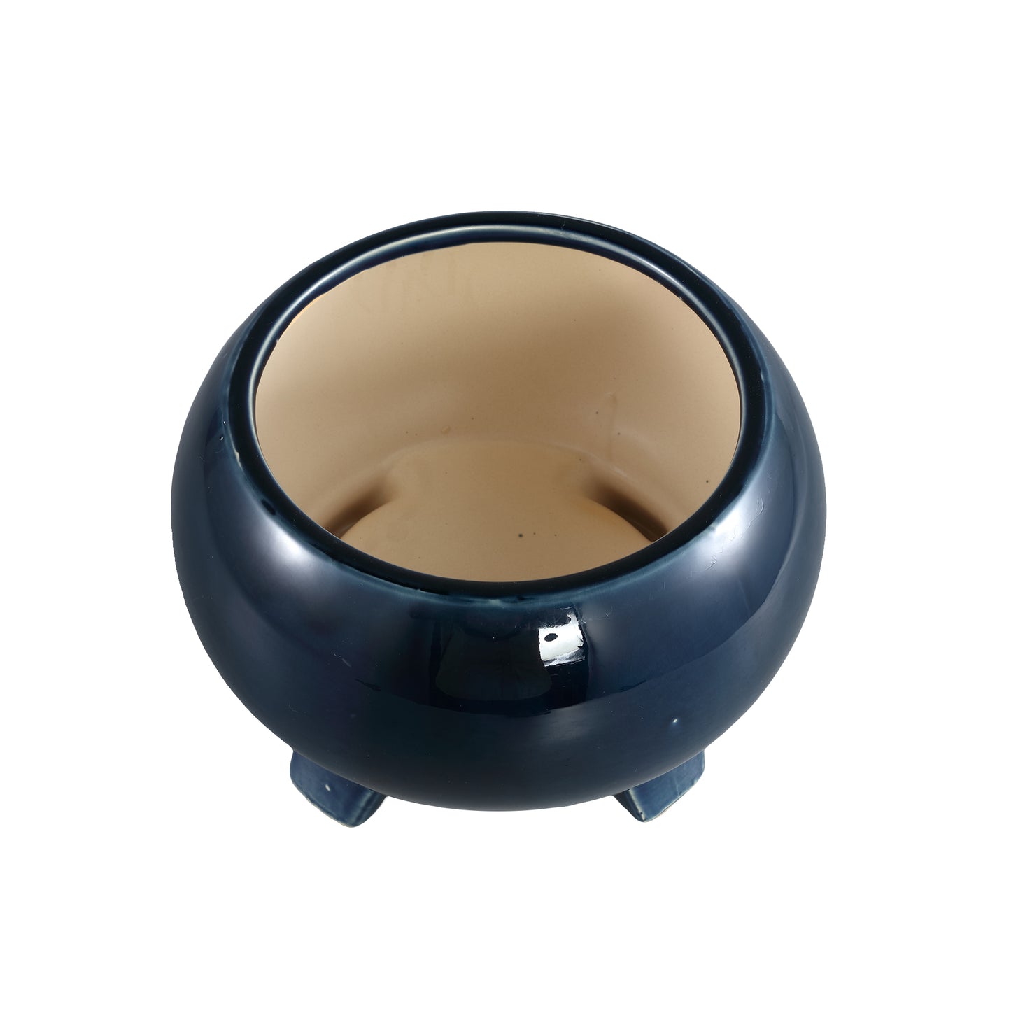Moxxi Blue Ceramic Pot Bowl On Three Feet Round L