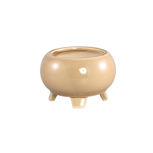 Moxxi Cream Ceramic Pot Bowl On Three Feet Round L