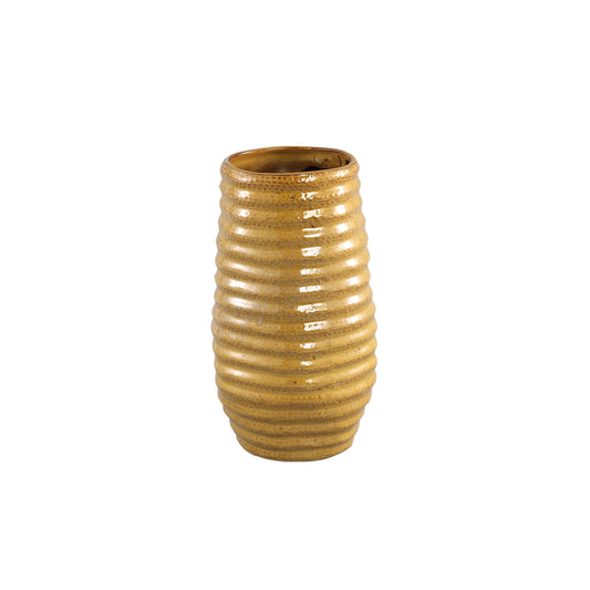 Riddy Yellow Glazed Ceramic Pot Rib High Round L