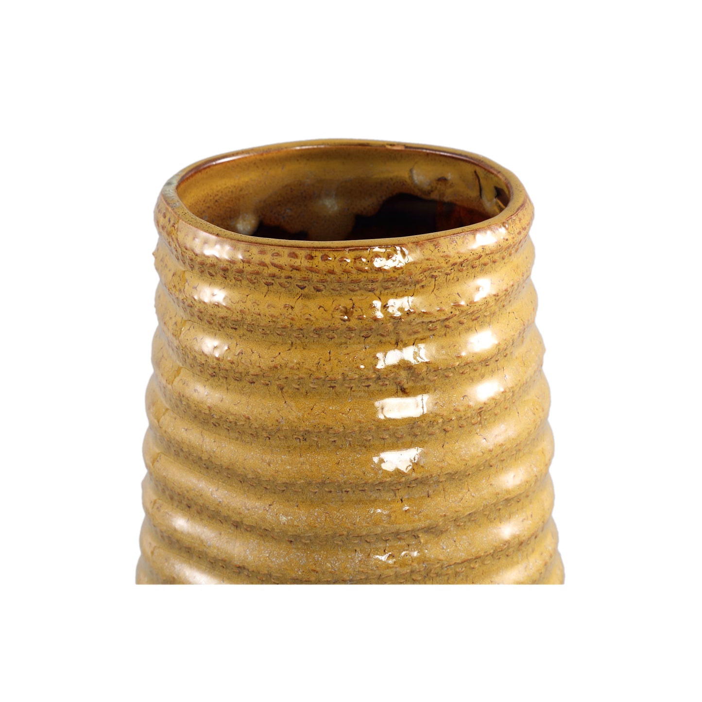 Riddy Yellow Glazed Ceramic Pot Rib High Round L