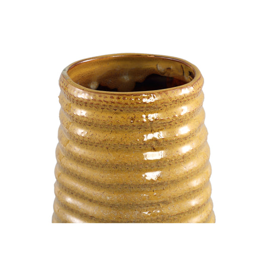 Riddy Yellow Glazed Ceramic Pot Rib High Round L