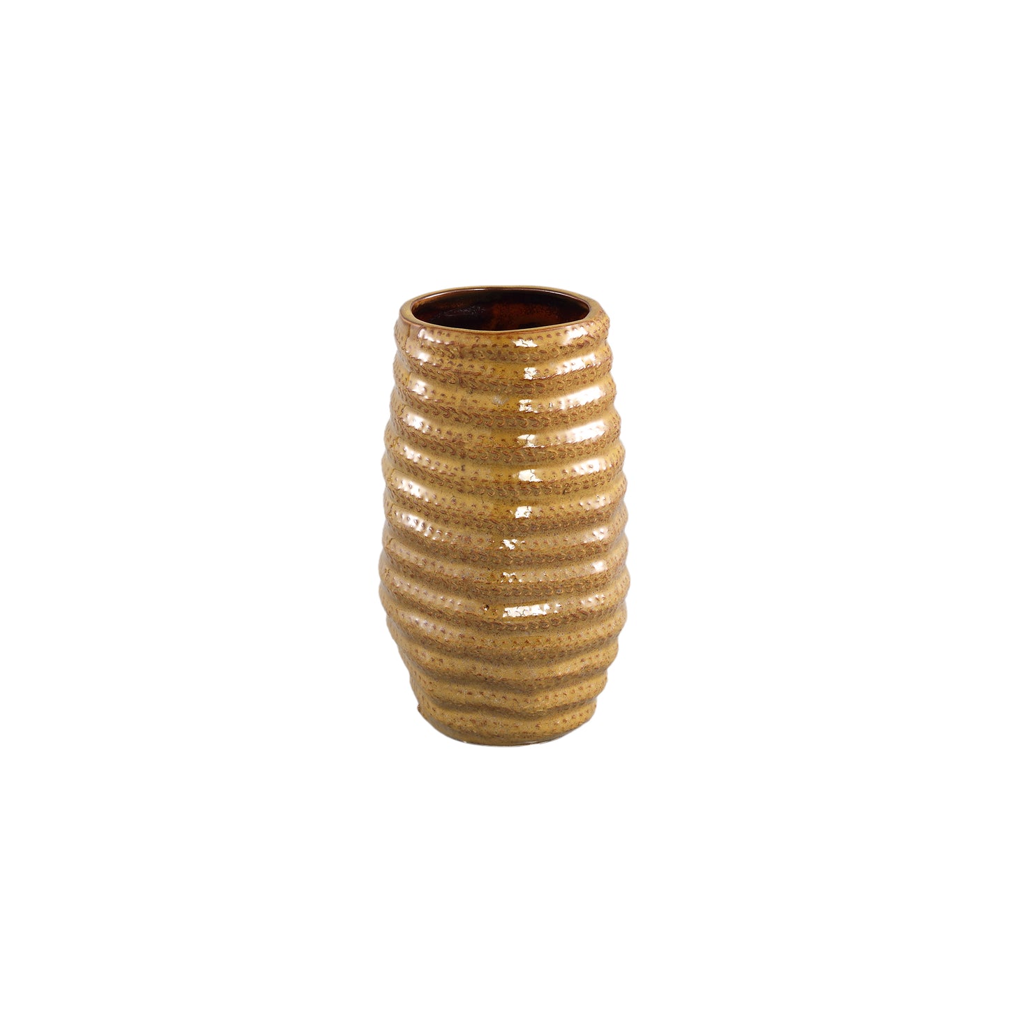 Riddy Yellow Glazed Ceramic Pot Rib High Round S