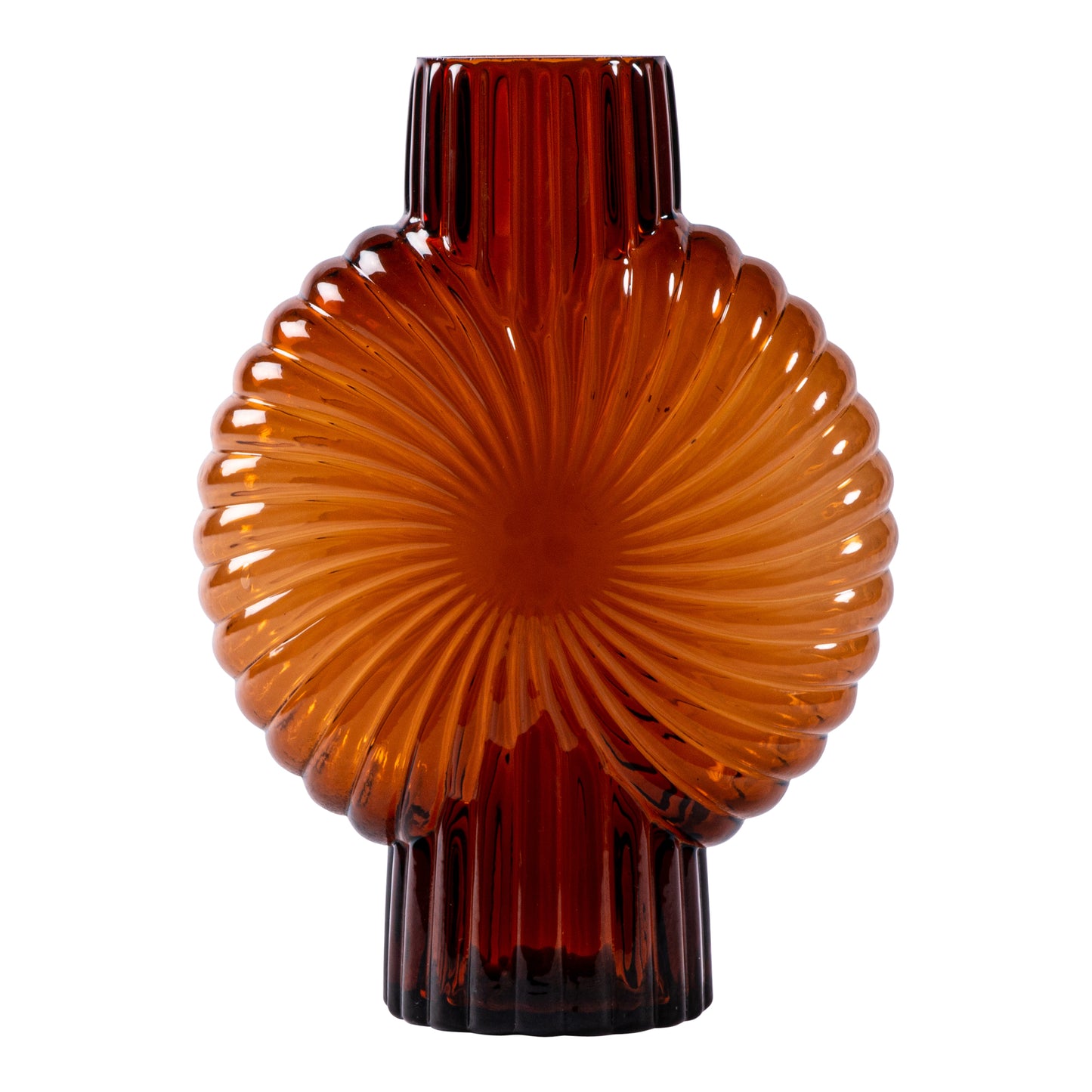 Zugar Brown Solid Glass Vase Ribbed Round S