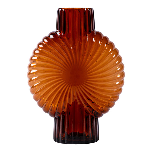 Zugar Brown Solid Glass Vase Ribbed Round S