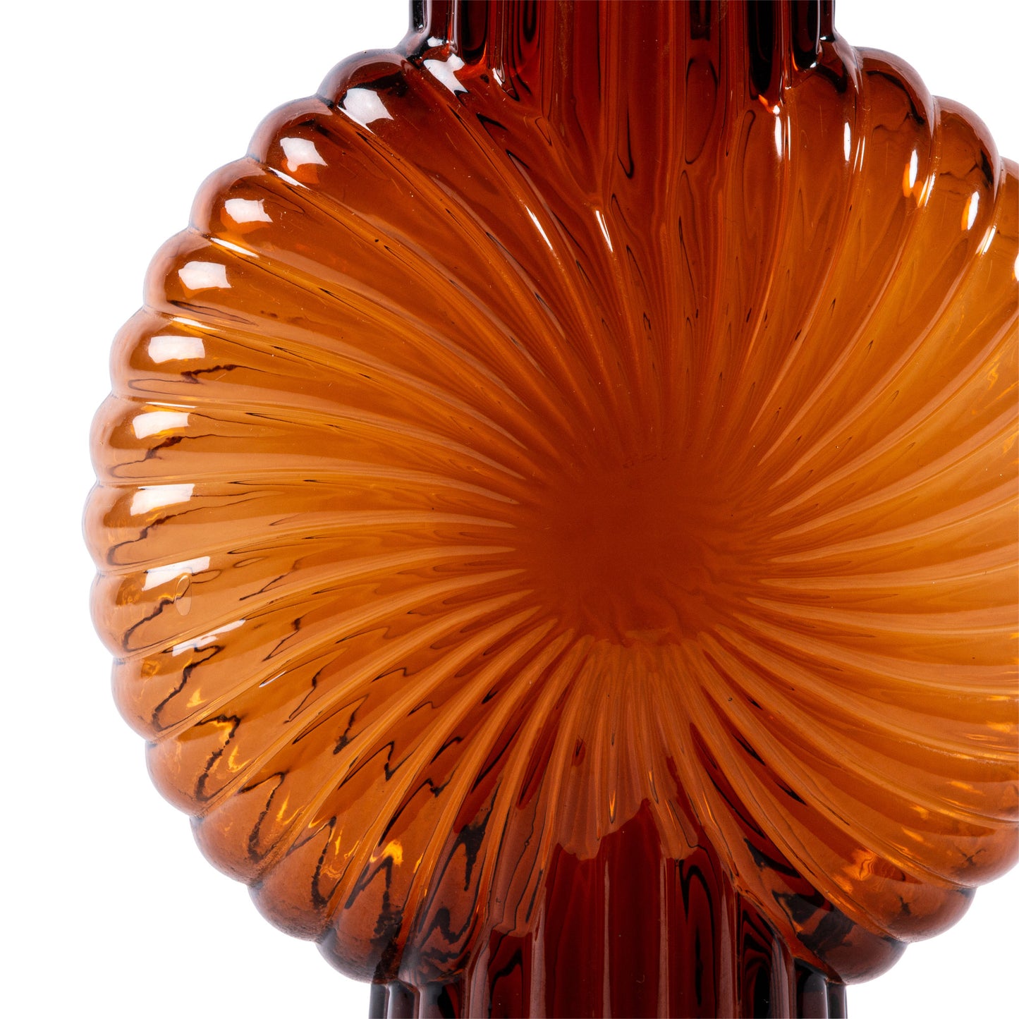 Zugar Brown Solid Glass Vase Ribbed Round S