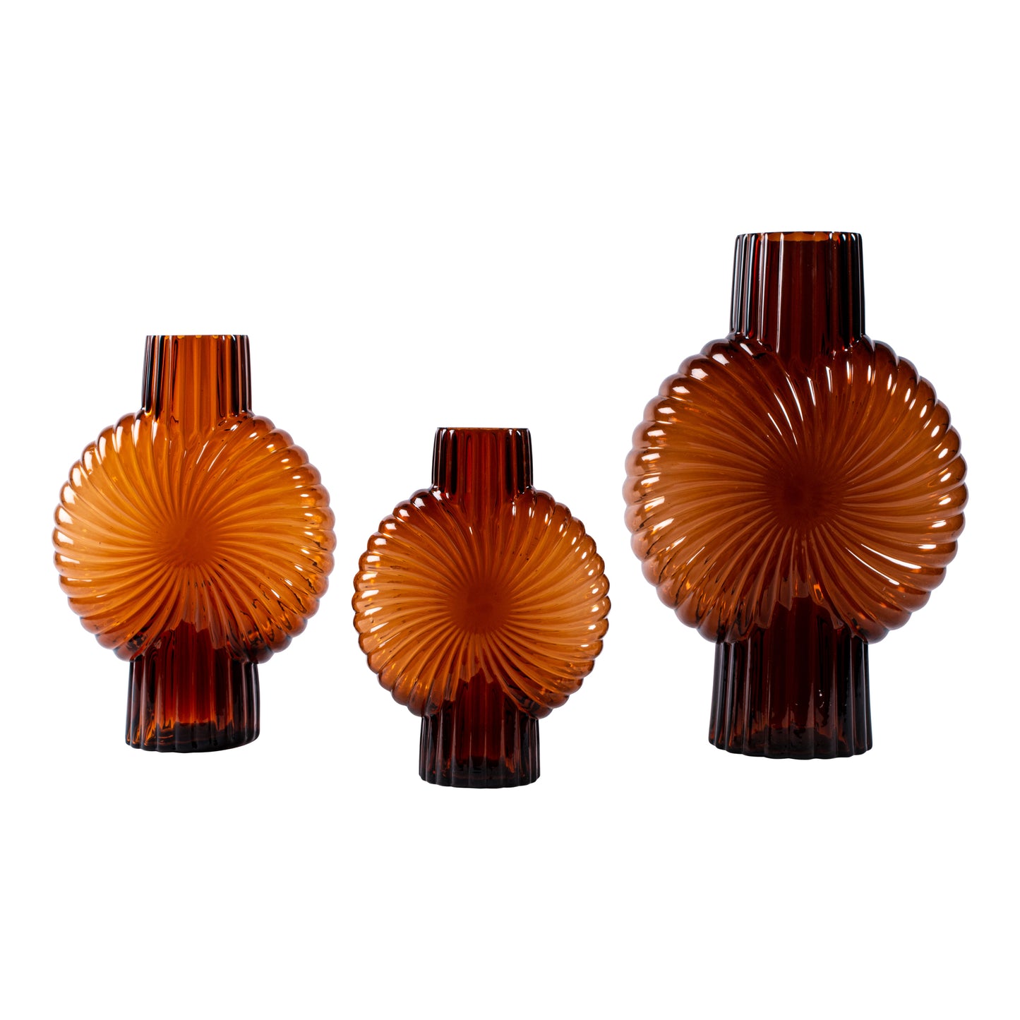 Zugar Brown Solid Glass Vase Ribbed Round S