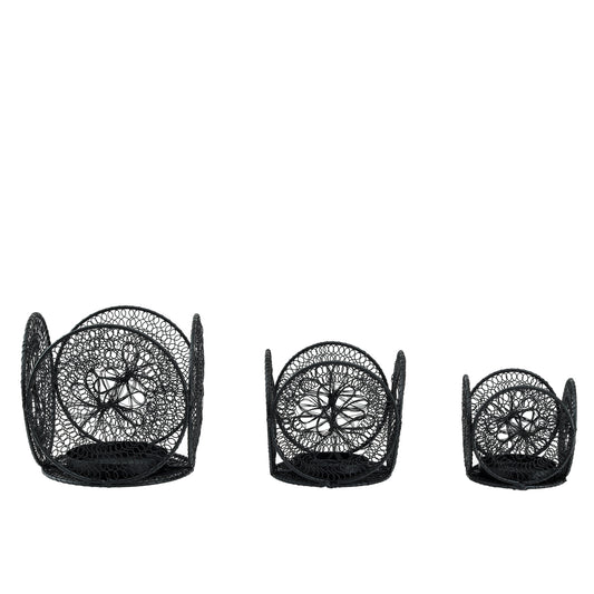 Desh Black Metal Woven Wired Stormlight Set Of 3