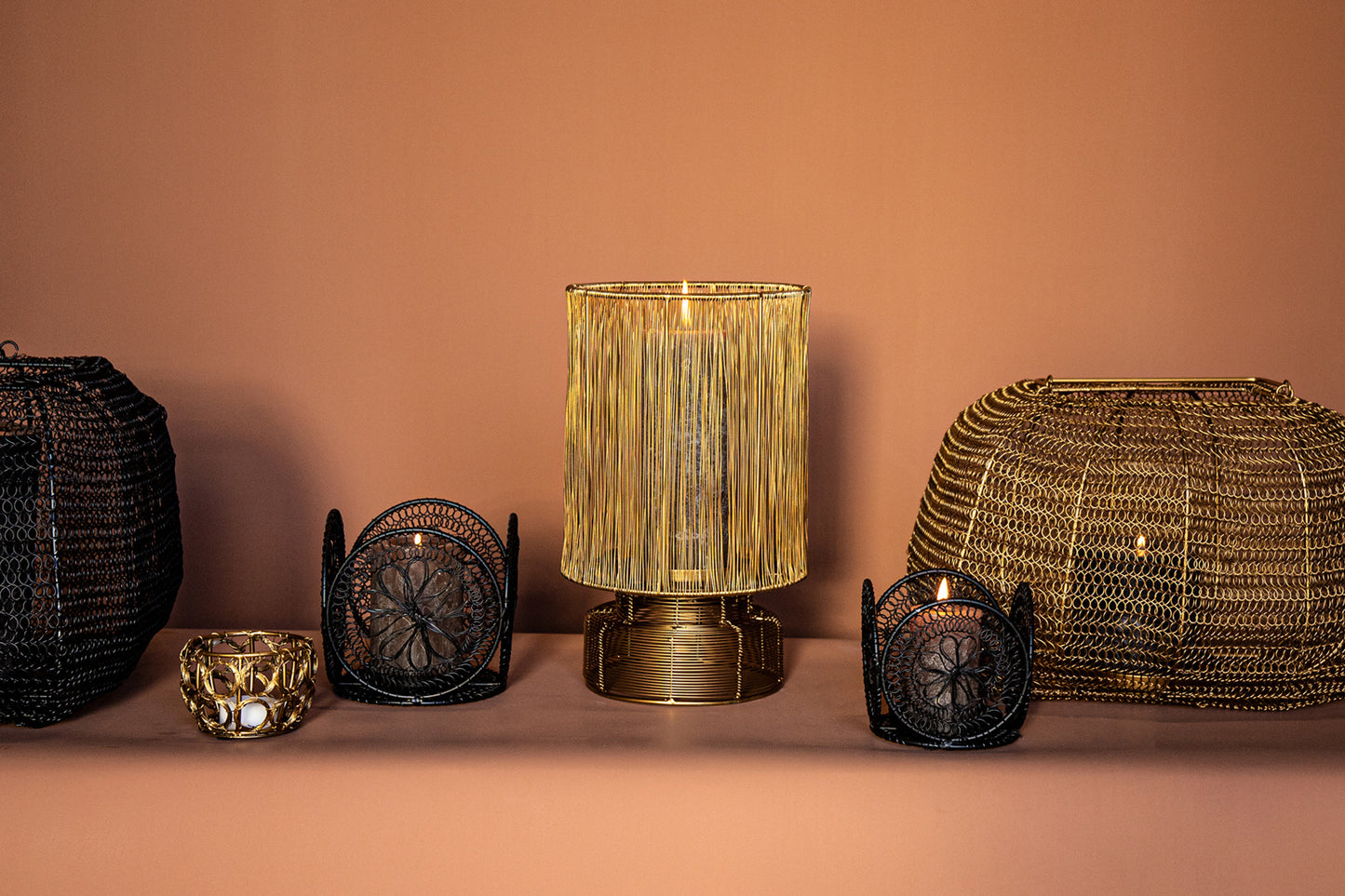 Desh Black Metal Woven Wired Stormlight Set Of 3