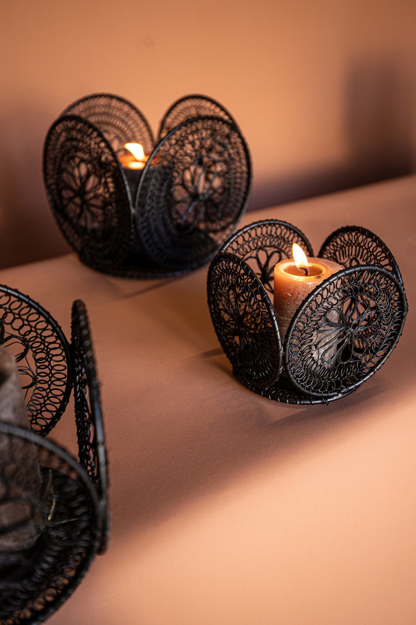 Desh Black Metal Woven Wired Stormlight Set Of 3