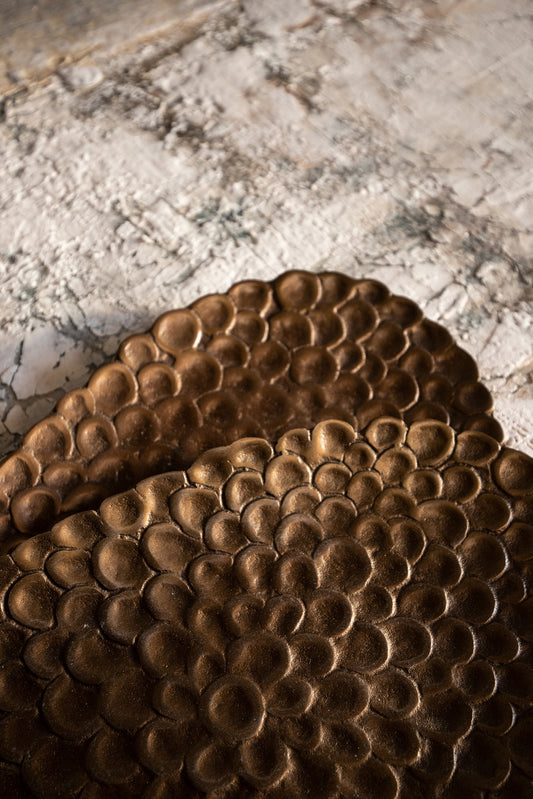 Lerissa Gold Aluminum Bowl Flower Pattern Oval L