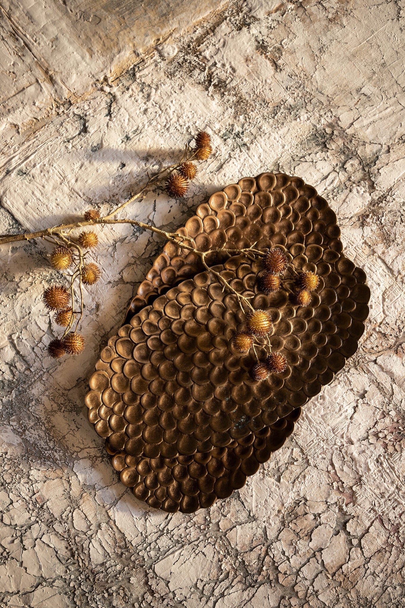 Lerissa Gold Aluminum Bowl Flower Pattern Oval L