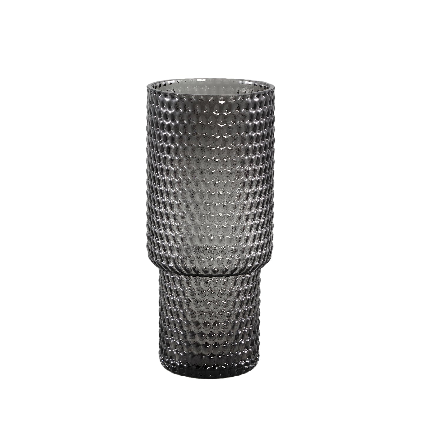 Archie Grey Solid Glass Vase On Base Ribbed High