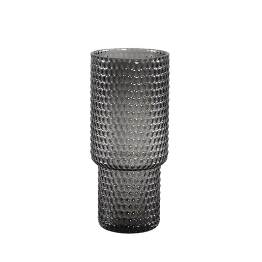 Archie Grey Solid Glass Vase On Base Ribbed High