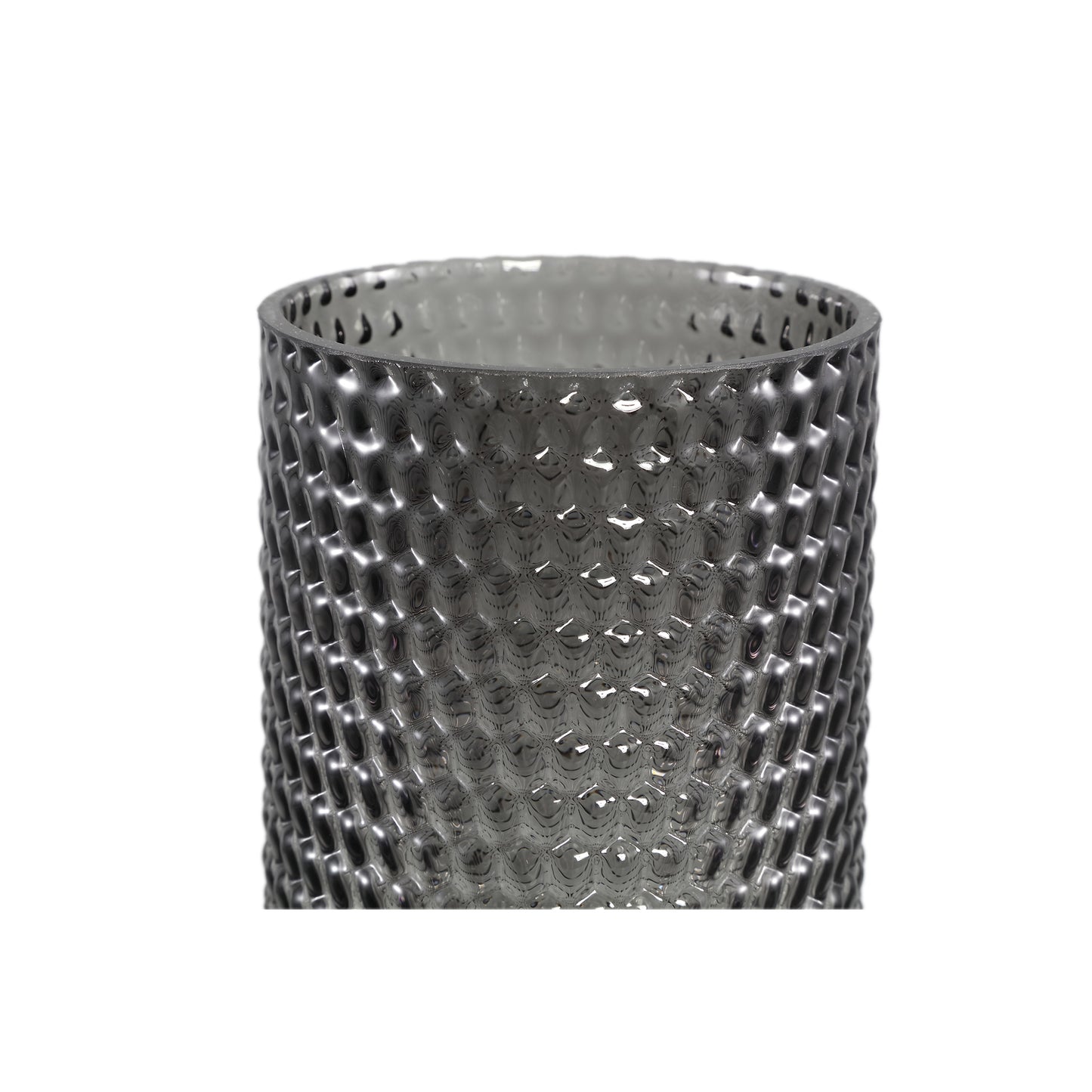 Archie Grey Solid Glass Vase On Base Ribbed High
