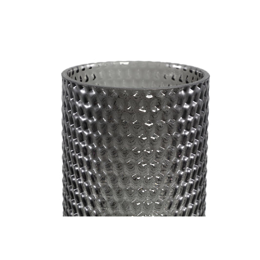 Archie Grey Solid Glass Vase On Base Ribbed High
