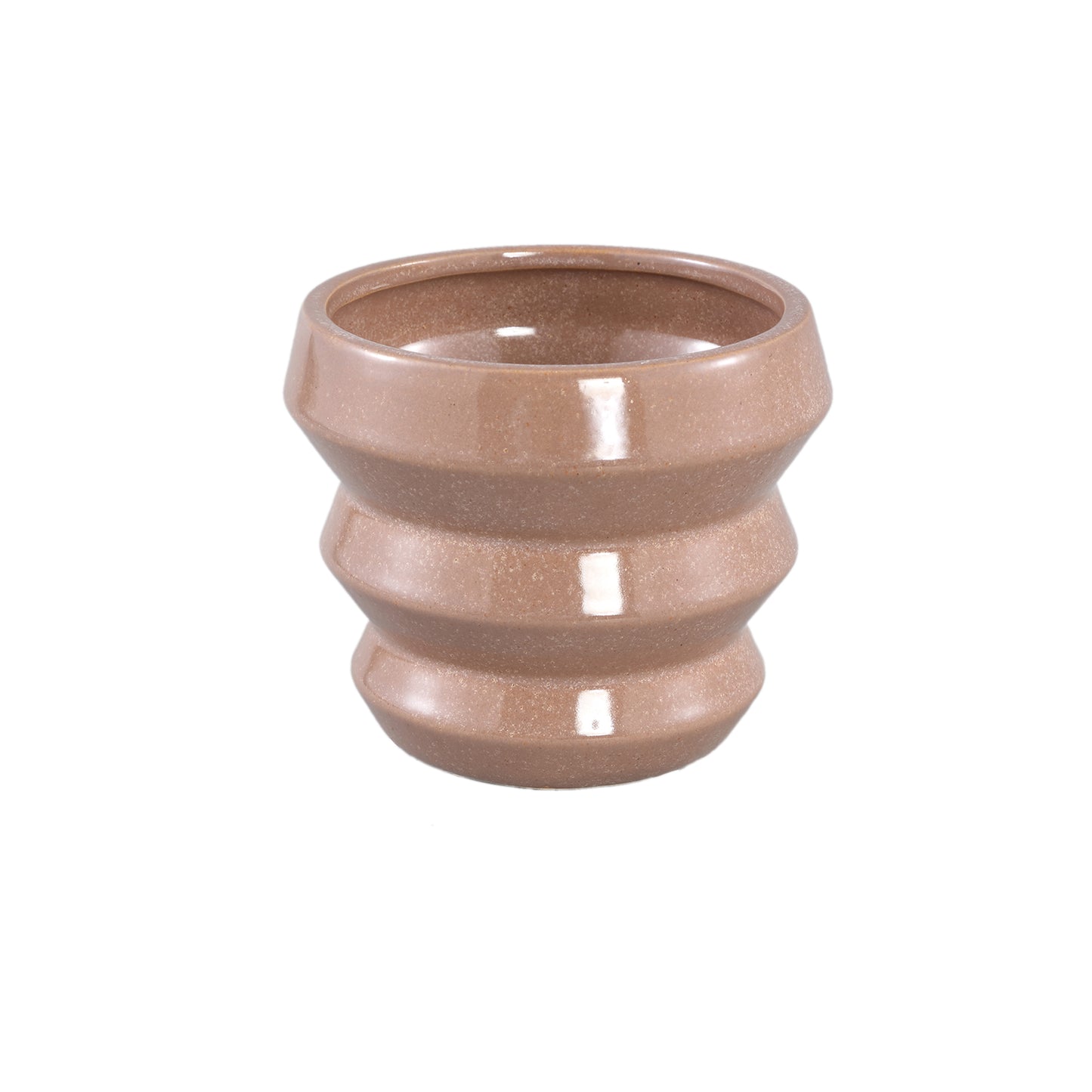 Tims Brown Glazed Ceramic Pot Ribbed Round M