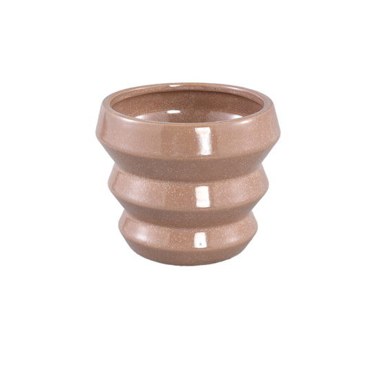 Tims Brown Glazed Ceramic Pot Ribbed Round M
