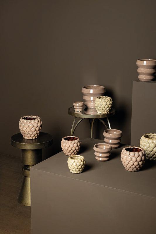 Tims Brown Glazed Ceramic Pot Ribbed Round M