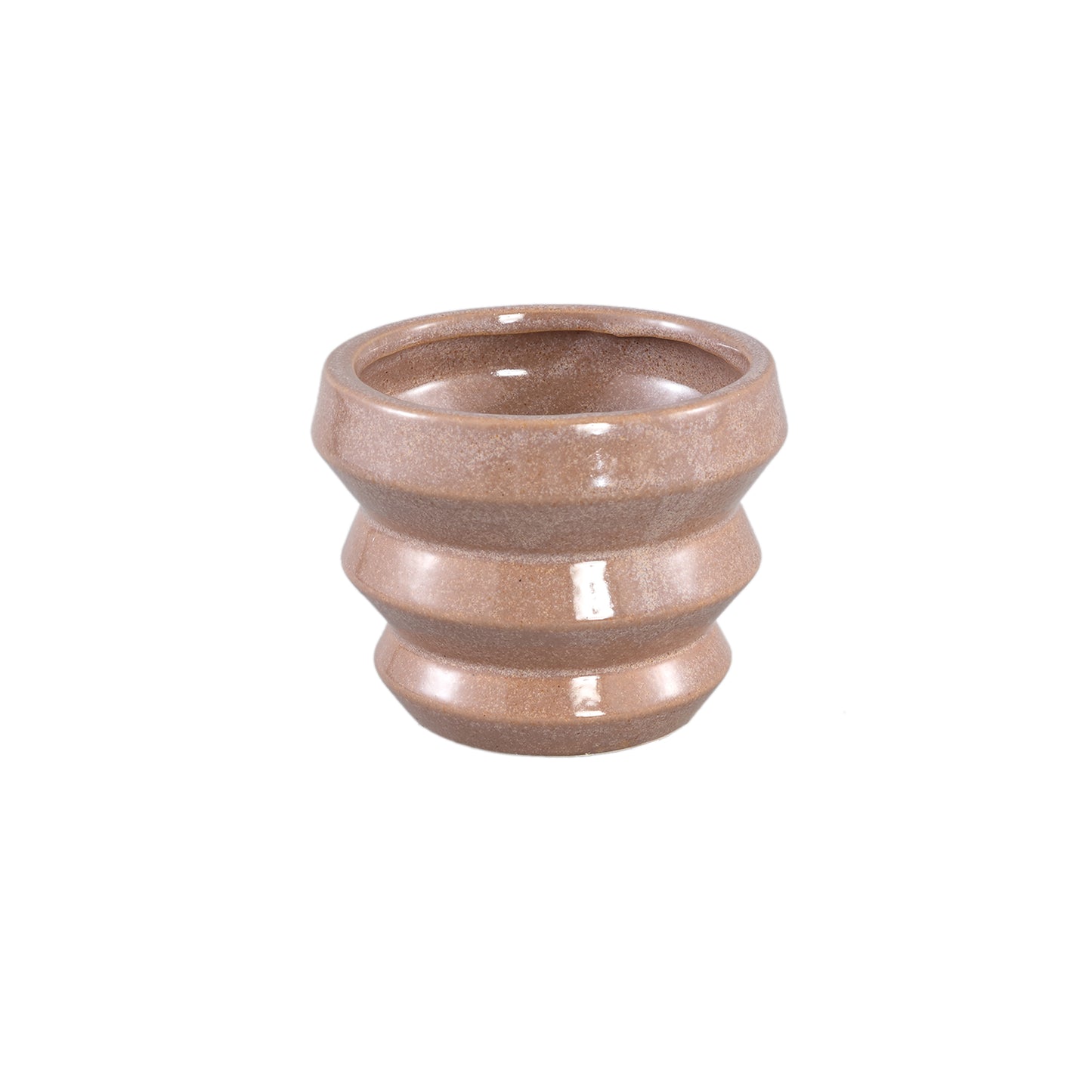 Tims Brown Glazed Ceramic Pot Ribbed Round S