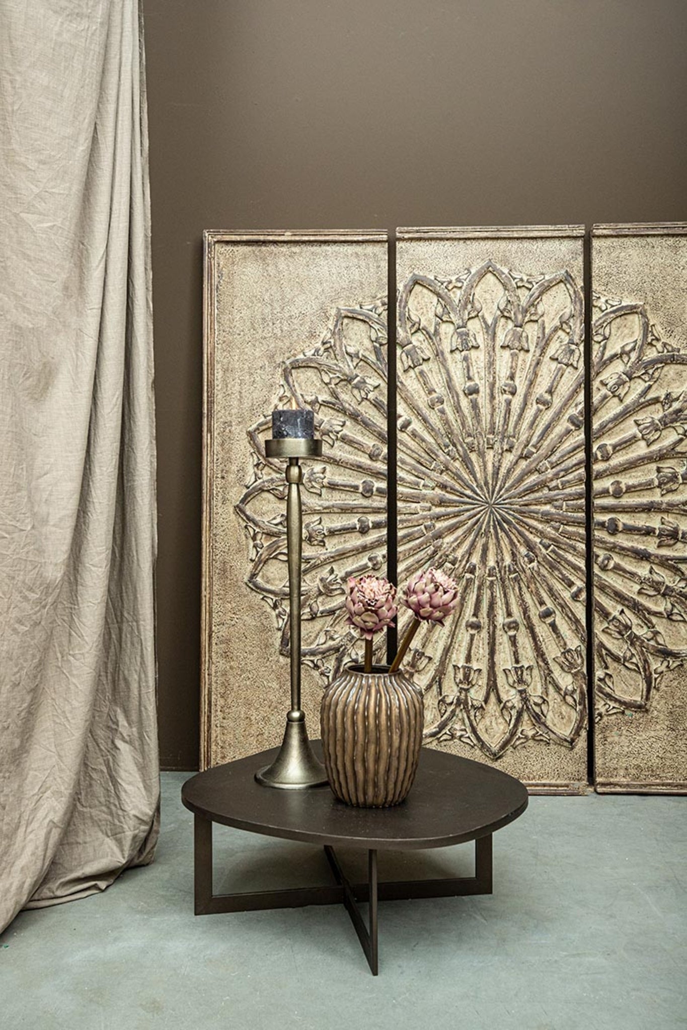 Zival Brass Casted Alu Candleholder Round High