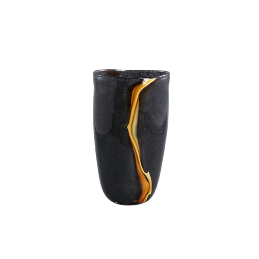 Nicho Black Glass Vase With Gold Stripe Round