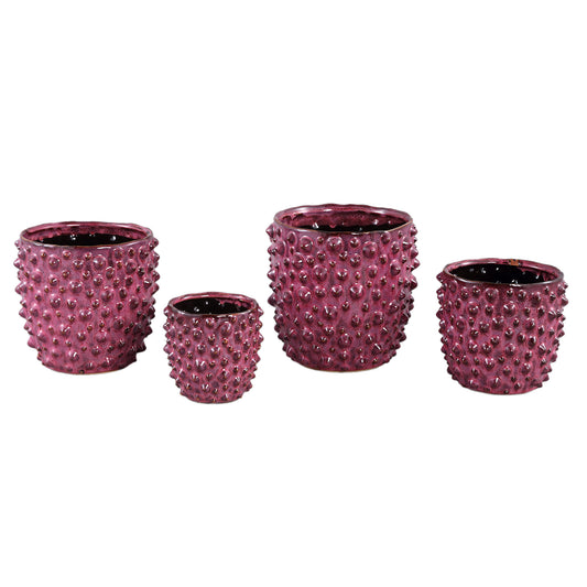 Marel Red Glazed Ceramic Pot Rough Dots Round XL